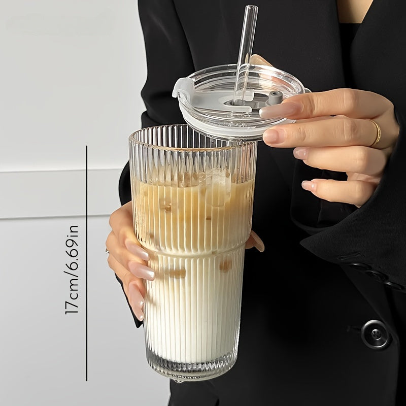 ClearSip | Geïsoleerde glazen koffiemok met deksel en rietje, 600ML herbruikbare multifunctionele glazen beker