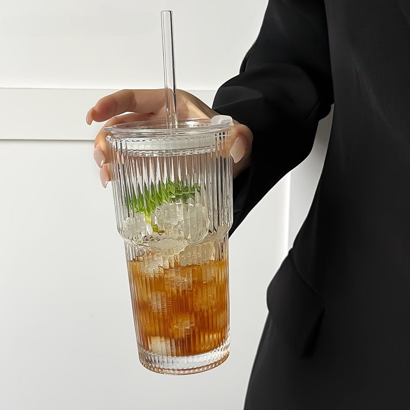 ClearSip | Geïsoleerde glazen koffiemok met deksel en rietje, 600ML herbruikbare multifunctionele glazen beker