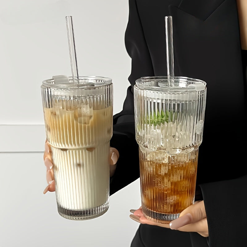 ClearSip | Geïsoleerde glazen koffiemok met deksel en rietje, 600ML herbruikbare multifunctionele glazen beker