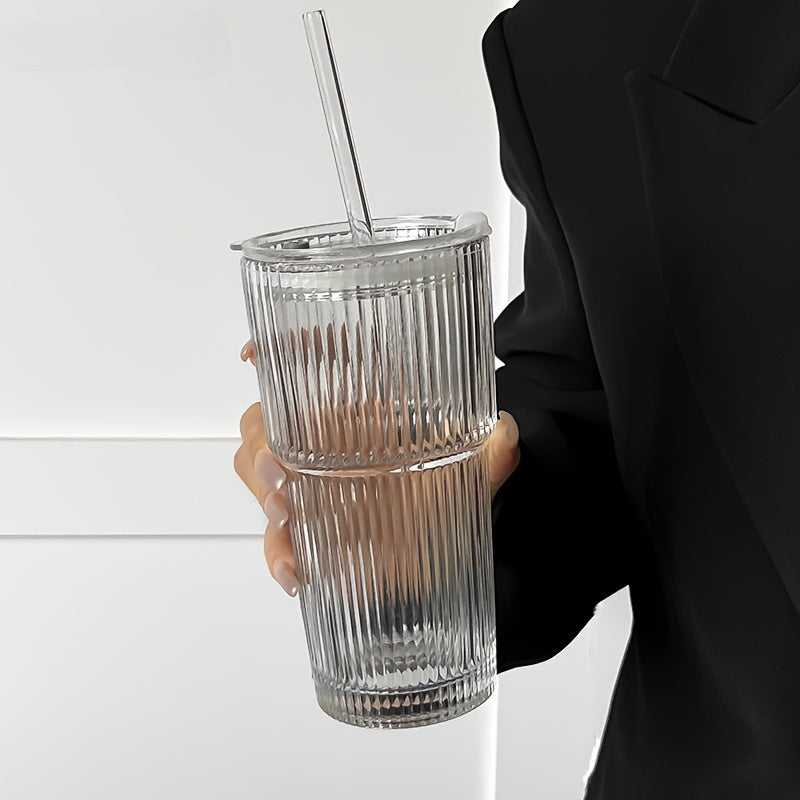 ClearSip | Geïsoleerde glazen koffiemok met deksel en rietje, 600ML herbruikbare multifunctionele glazen beker