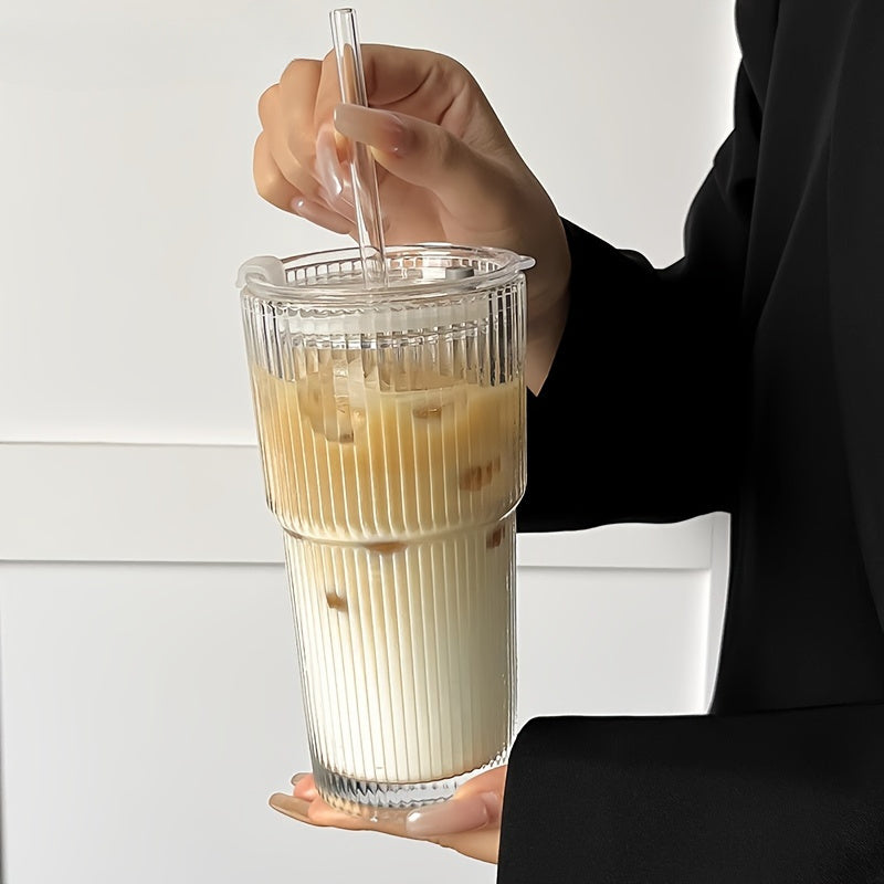 ClearSip | Geïsoleerde glazen koffiemok met deksel en rietje, 600ML herbruikbare multifunctionele glazen beker
