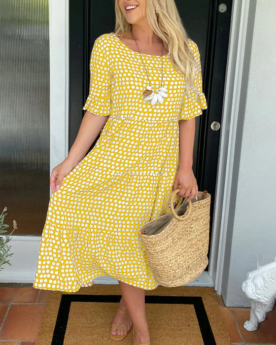 Orelia | Elegante jurk met stippen voor dames – Zomerse, casual-chique midi-jurk