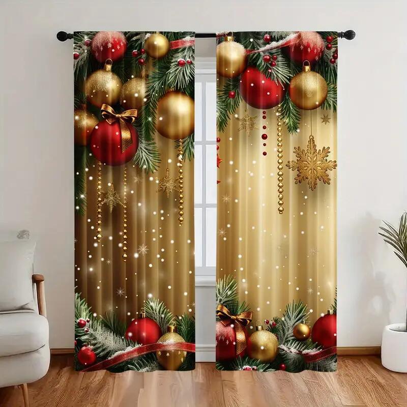 MerryShade | FestiveGlow Kerstgordijnen 2-delige set – Feestelijke raamgordijnen, decoratief