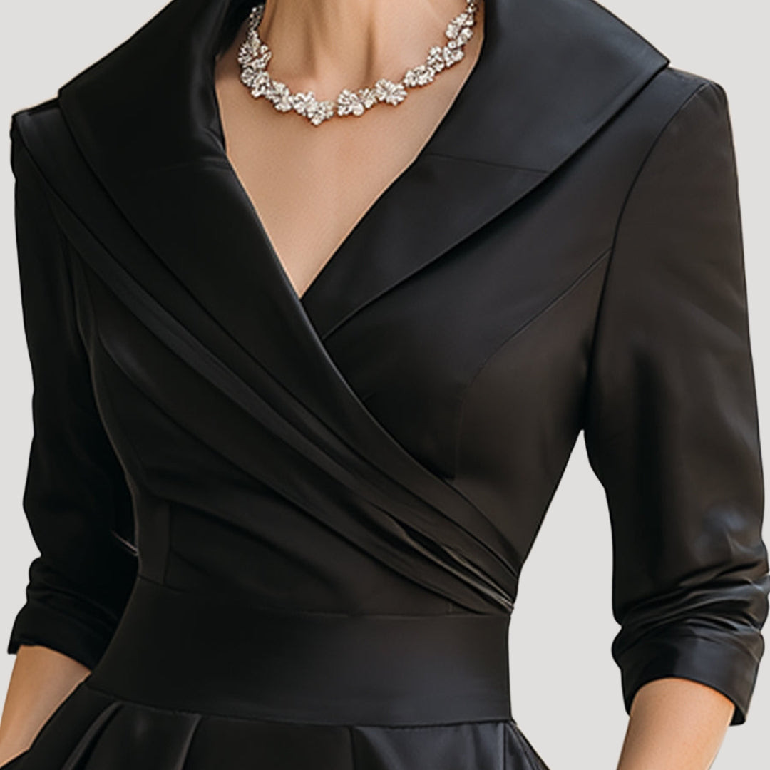 Aria | Klassieke midi-wikkeljurk voor dames – Elegant model met V-hals en lange mouwen