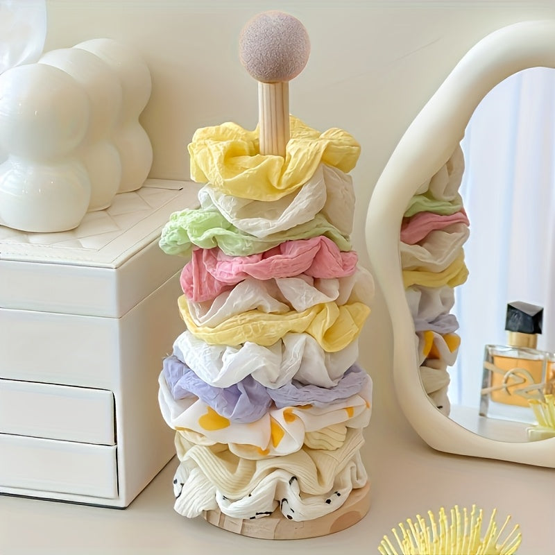 GlossyWood | Meerlaagse massief houten organizer voor haaraccessoires, scrunchies, clips en sieraden – Duurzame opbergtoren voor op het bureau