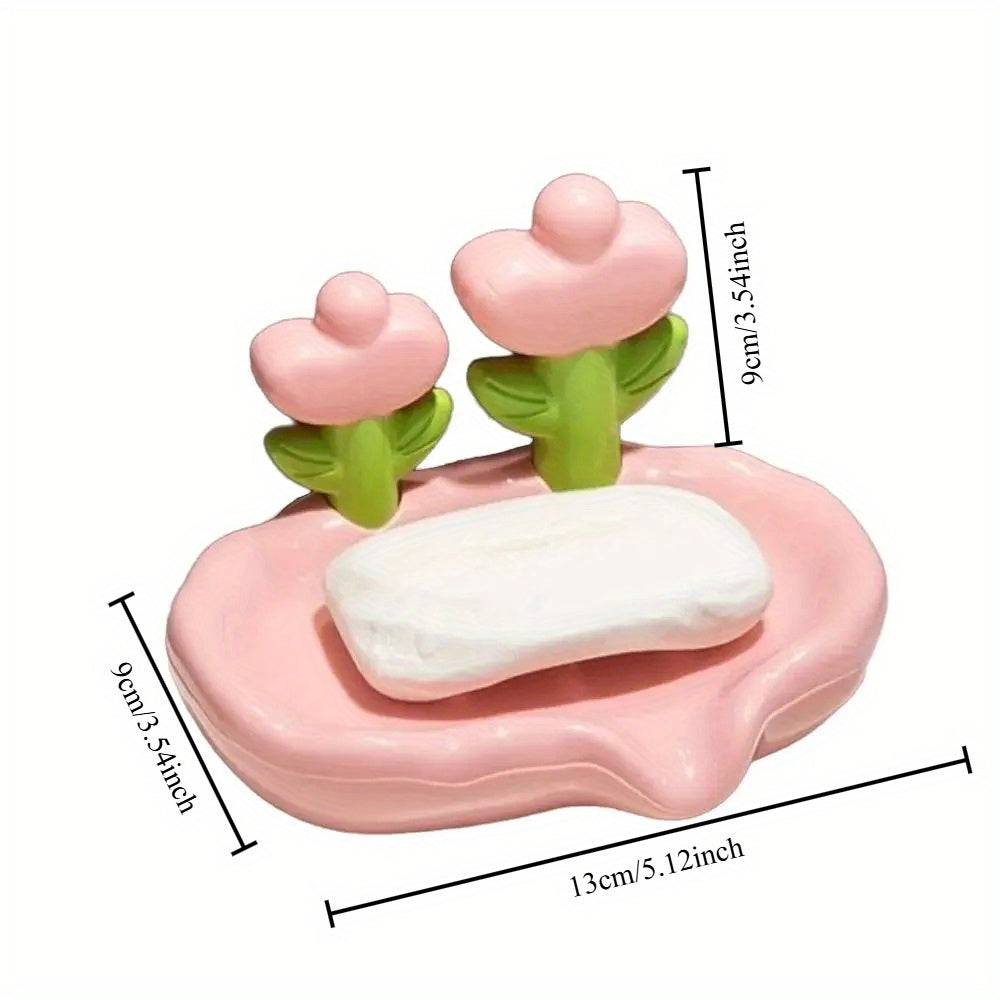 FloraDrain | Zachtroze & Mintgroene Bloemen Zeepbak – Antislip Bodem, Zelfafvoerend Ontwerp