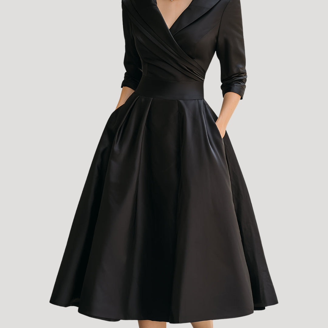 Aria | Klassieke midi-wikkeljurk voor dames – Elegant model met V-hals en lange mouwen