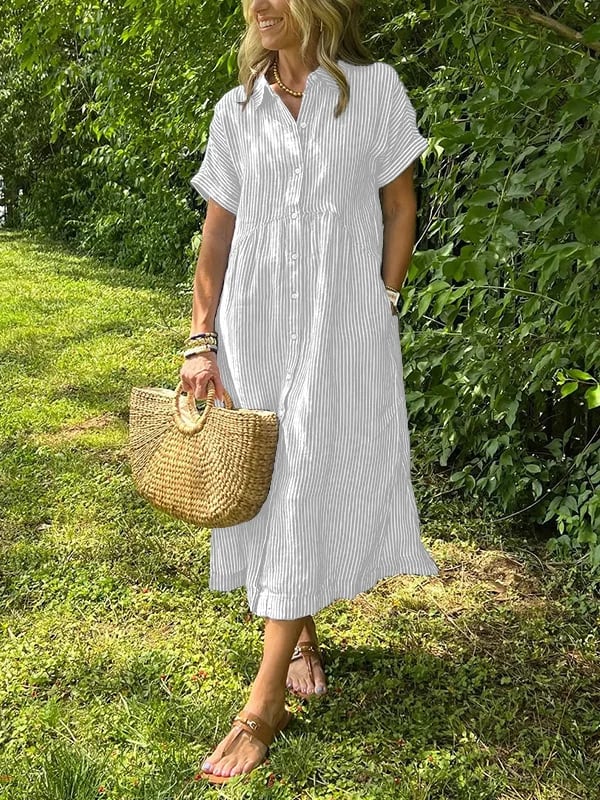 Zinae | Dames jurk met knoopsluiting en reverskraag – elegante casual overhemdjurk