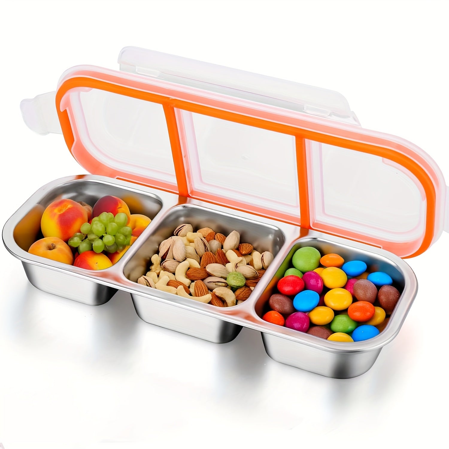 SteelBento | Roestvrijstalen Snackbox – 3-Vakken Voedselopslagdoos met Klapdeksel, Lekvrij