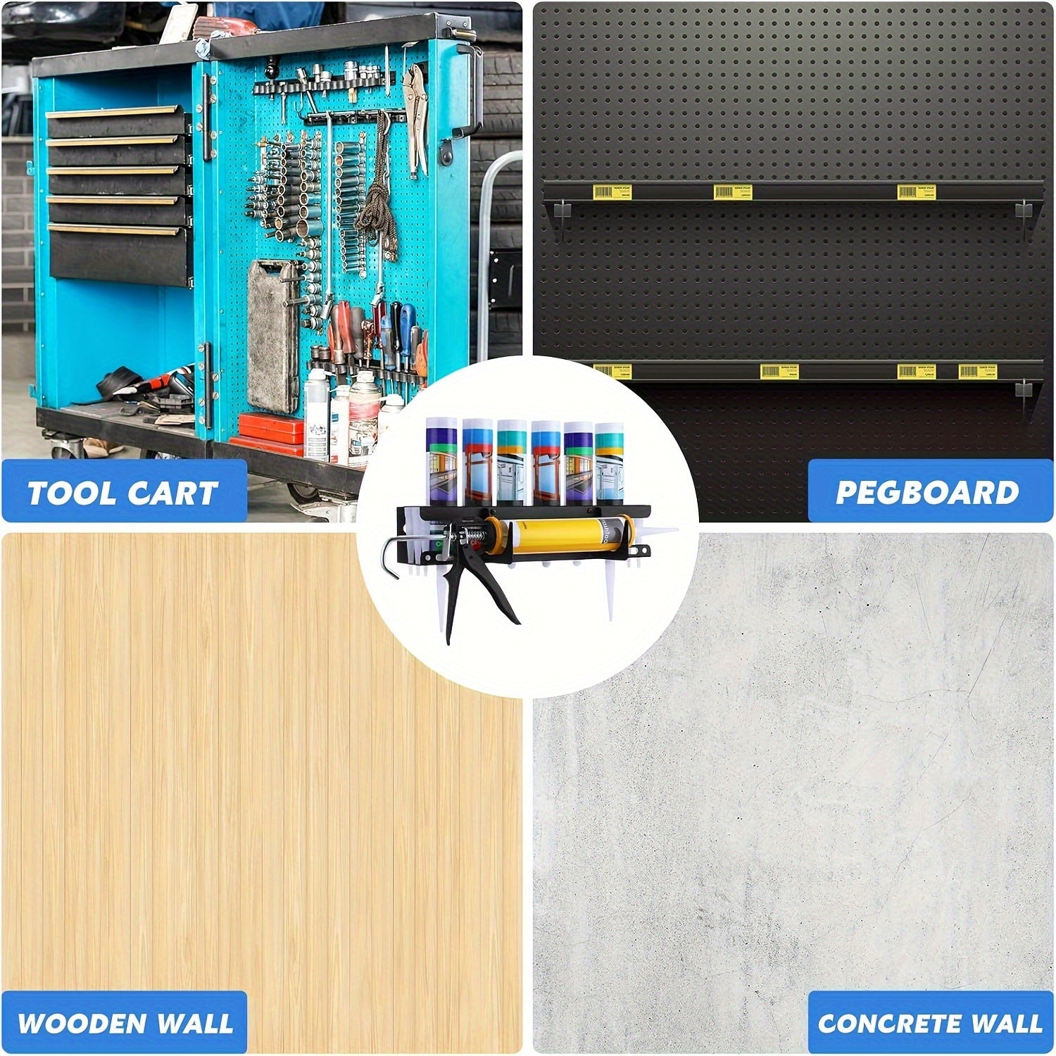 CaulkDock | Metalen kitpistool- en buishouder voor wandmontage – Opbergruimte voor werkplaats en garage