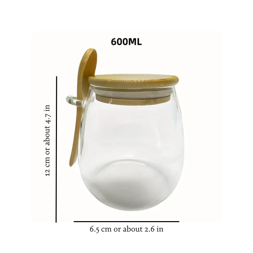 JarZen | Glazen Pot met Houten Bamboe Deksel en Lepel – Keukenopslagcontainer, Luchtdichte
