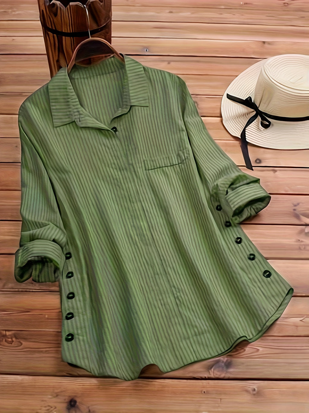Alviana | Dames Gestreept Shirt met Lange Mouwen en Knopen – Casual Lange Top met Nepzak