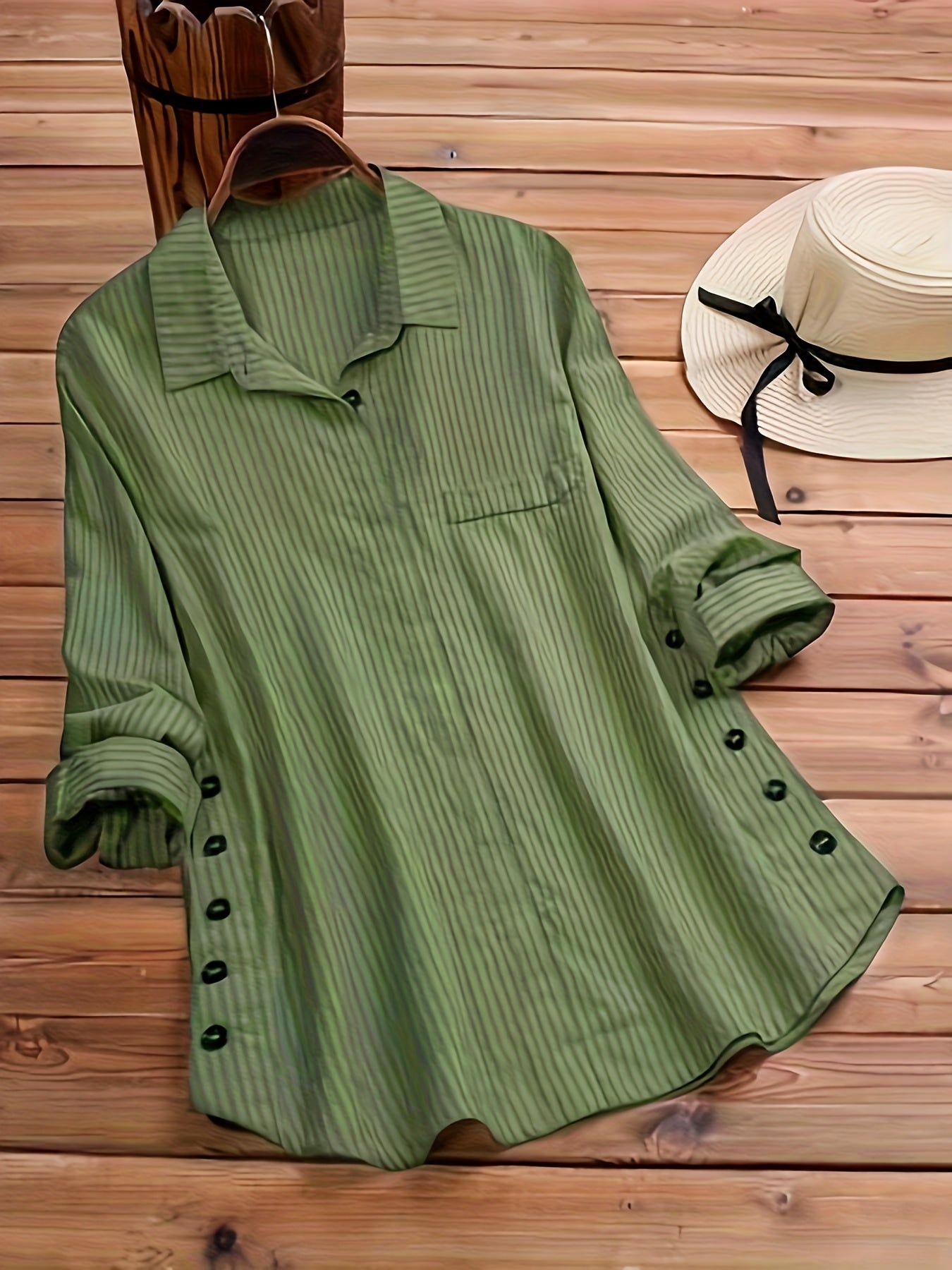 Alviana | Dames Gestreept Shirt met Lange Mouwen en Knopen – Casual Lange Top met Nepzak