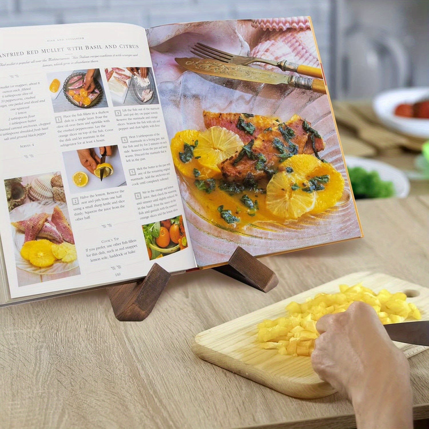 CookCaddy | Houten kookboekstandaard – Receptenboekhouder voor aanrecht, rustieke kookboekhouder
