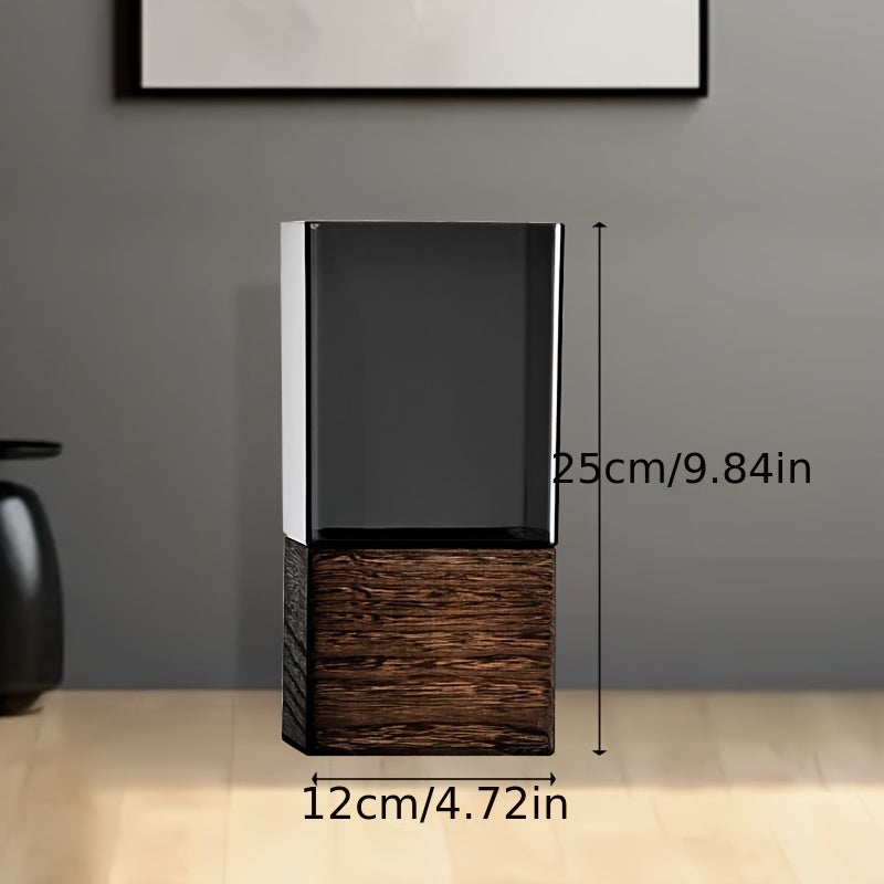 ElementVase | Moderne Acryl Decoratieve Vaas met Houten Voet - Rustiek Elegante Woondecoratie