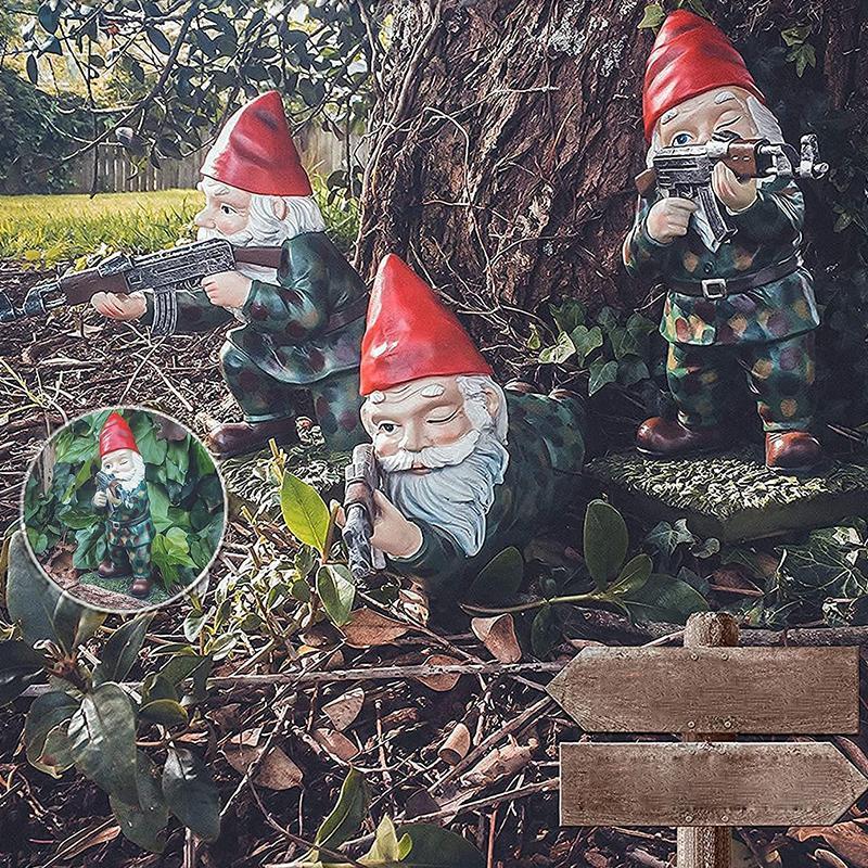 CombatGnome | Militaire tuinkabouter met camouflage-uniform - Uniek Buitendecor