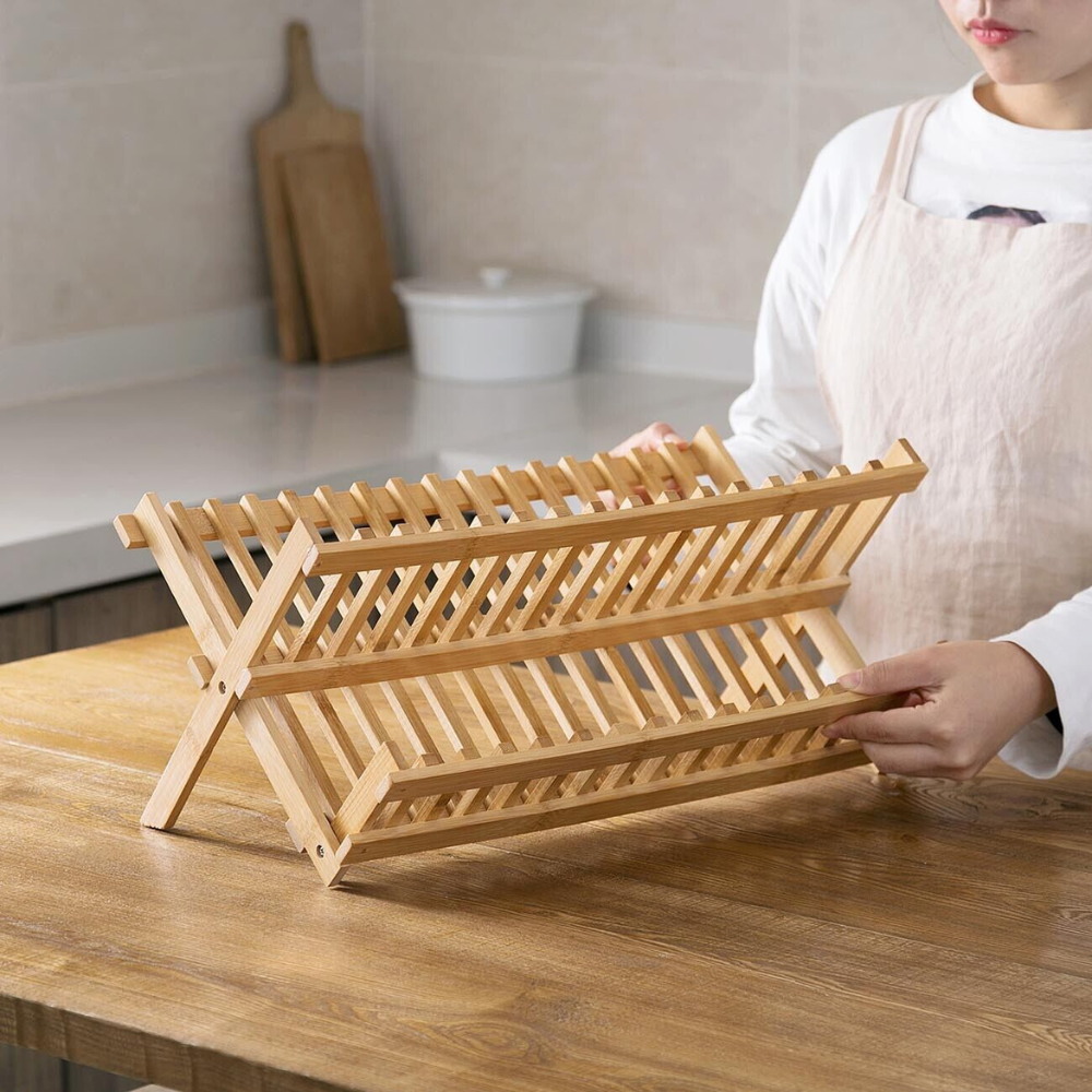 DishDock | Bamboe Afdruiprek – Bamboe Bord- en Kopjesdroger voor het Aanrecht
