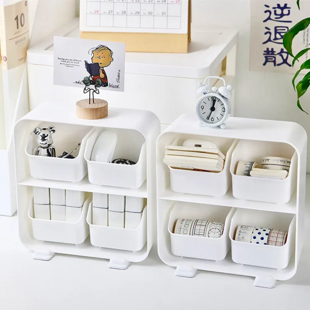 PulliBox | 4-Vak Uittrekbare Bureau Organizer – Opbergdoos voor Kleine Items & Bureauspullen
