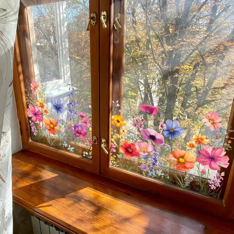 FloralHues | Bloemen raamstickers – herbruikbare dubbelzijdige bloemenstickers voor glas
