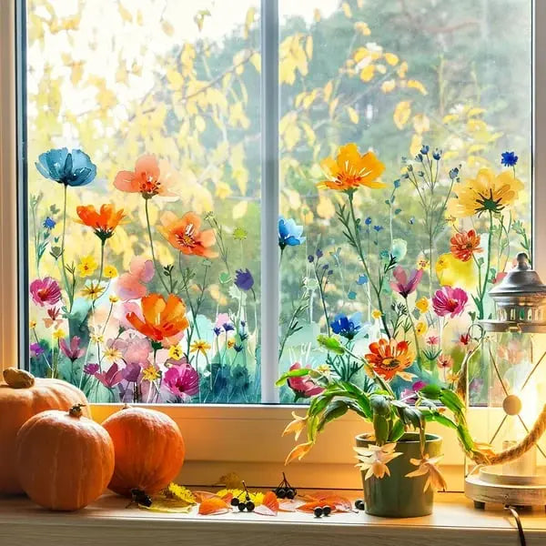 FloralHues | Bloemen raamstickers – herbruikbare dubbelzijdige bloemenstickers voor glas