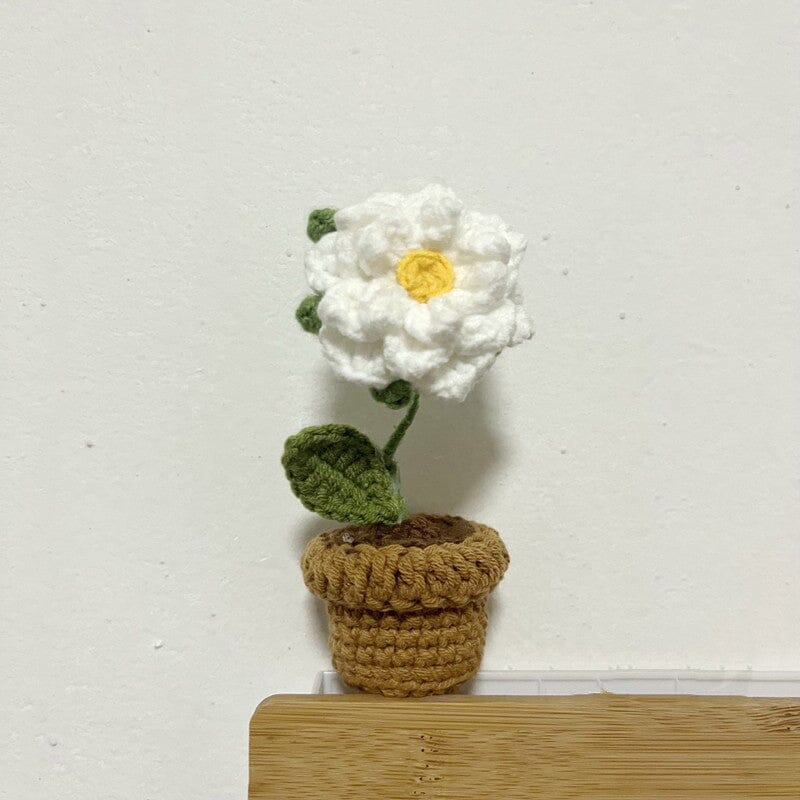 BloomKnot | Handgemaakte gehaakte bloem in pot – Decoratieve gebreide bloem, decoratie voor thuis