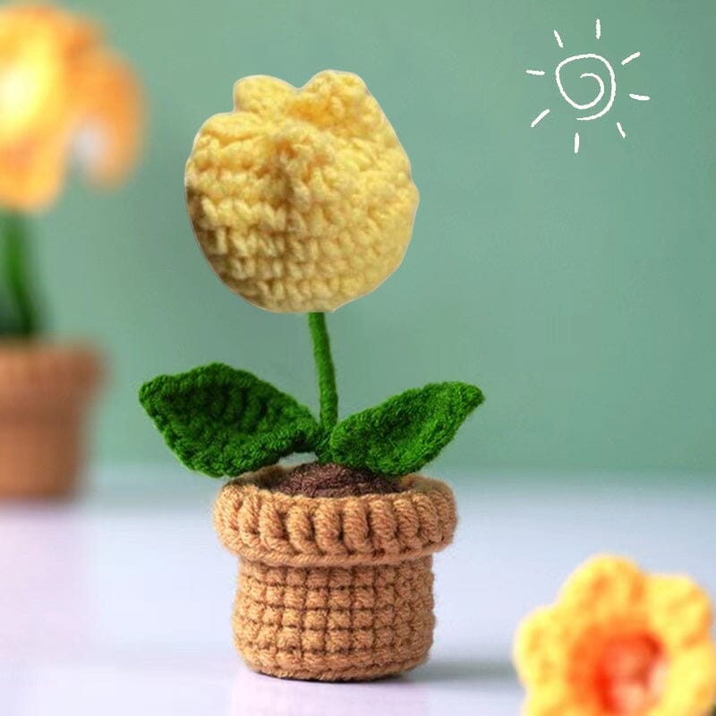 BloomKnot | Handgemaakte gehaakte bloem in pot – Decoratieve gebreide bloem, decoratie voor thuis