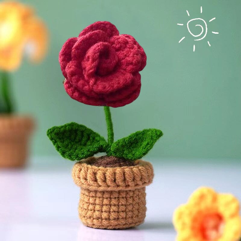 BloomKnot | Handgemaakte gehaakte bloem in pot – Decoratieve gebreide bloem, decoratie voor thuis