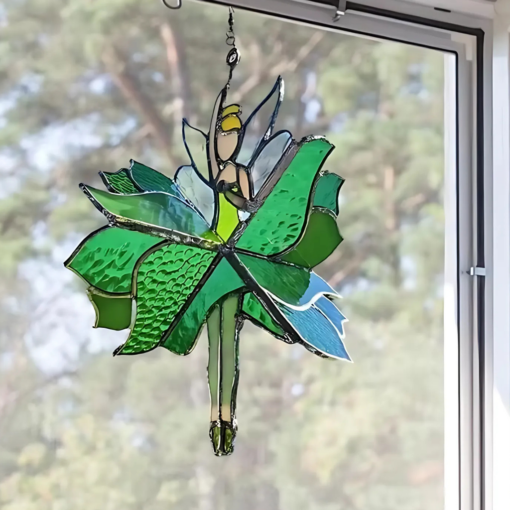 SpinMuse | Dancing Lady Acryl Glas-in-lood Spinner – Tuin windspinner, buiten hangdecoratie, kleurrijke zonnevanger