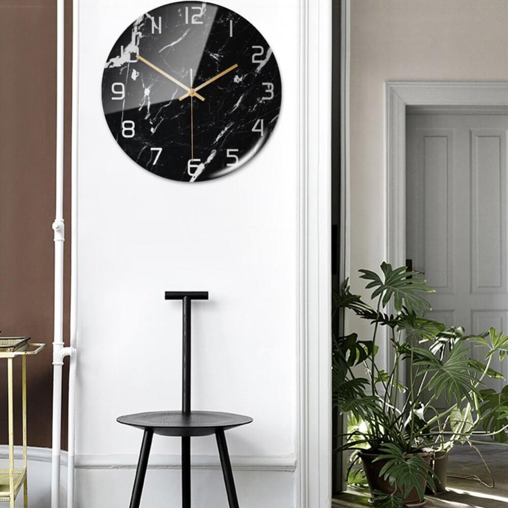 LuxeMarble | Moderne marmeren wandklok – Stille kwartsklok