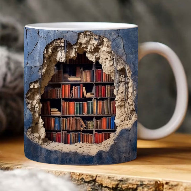 SteepStory | 3D boekenplank mok - Keramische koffiekop, boek Lover Gift