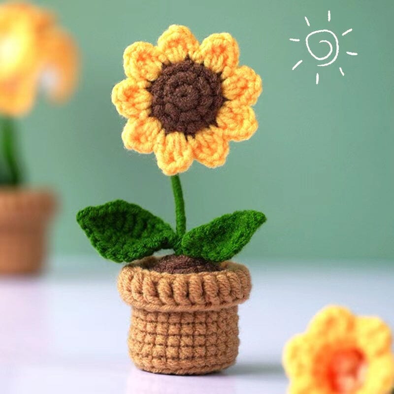 BloomKnot | Handgemaakte gehaakte bloem in pot – Decoratieve gebreide bloem, decoratie voor thuis