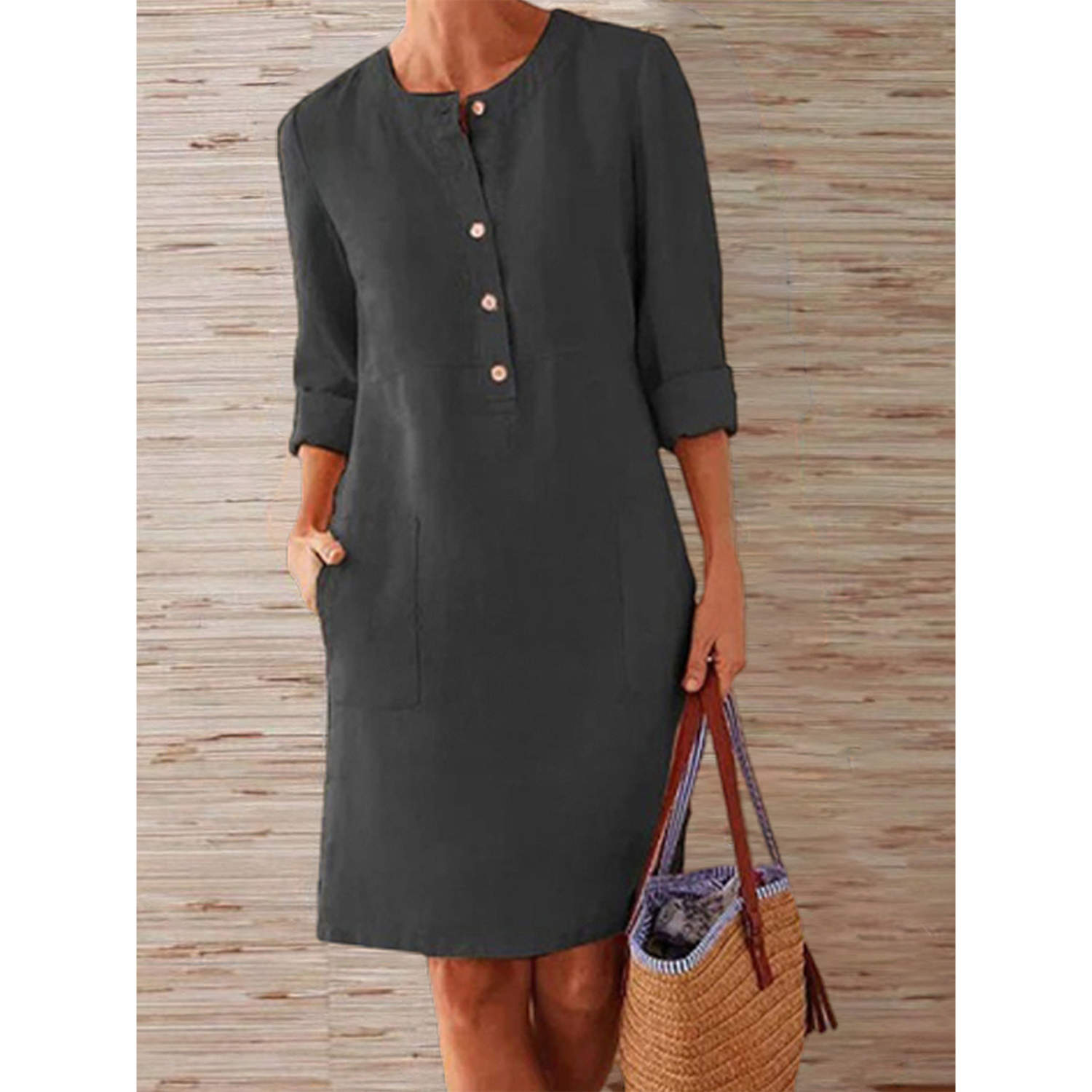 Camila | Midi-jurk voor dames – Losse pasvorm, 3/4-mouwen, ademend