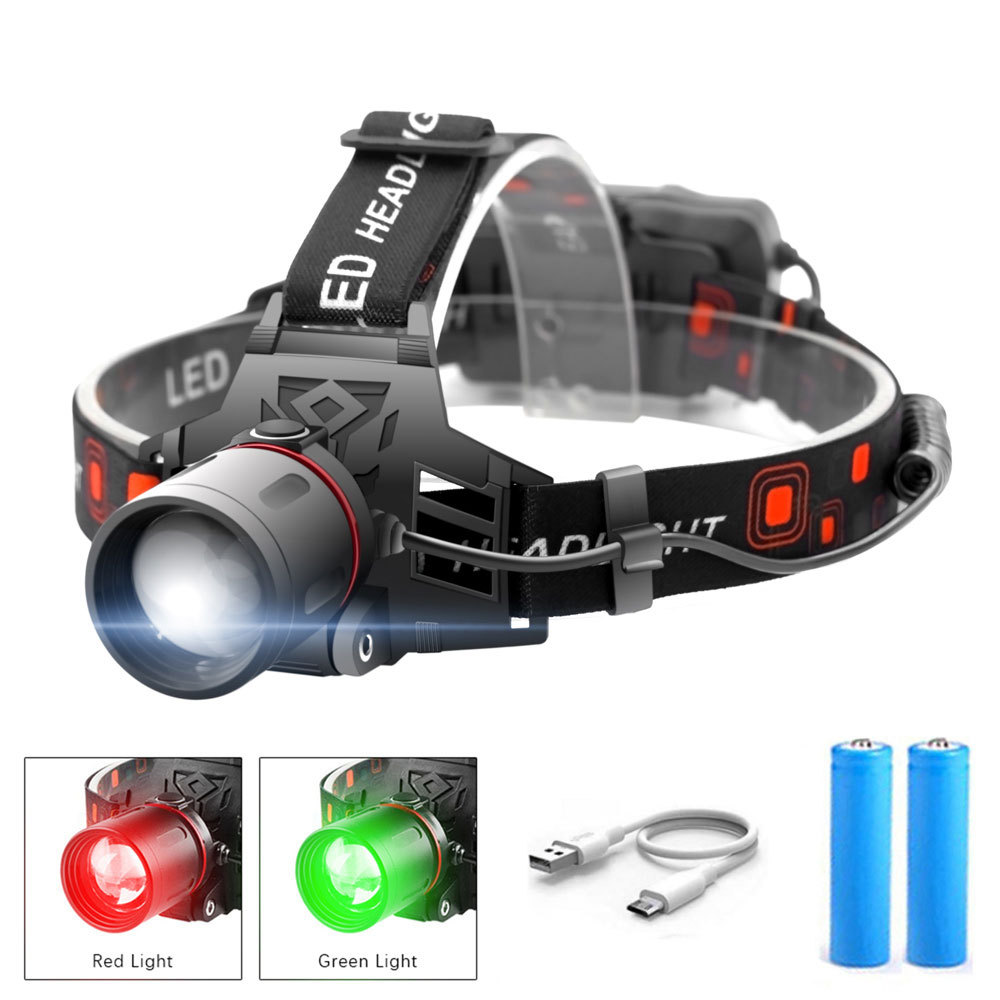 HeadLume | USB-oplaadbare LED-hoofdlamp – wit, rood en groen licht, instelbare helderheid