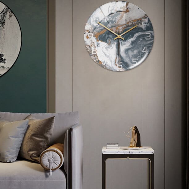 LuxeMarble | Moderne marmeren wandklok – Stille kwartsklok