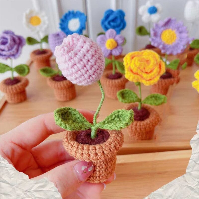 BloomKnot | Handgemaakte gehaakte bloem in pot – Decoratieve gebreide bloem, decoratie voor thuis