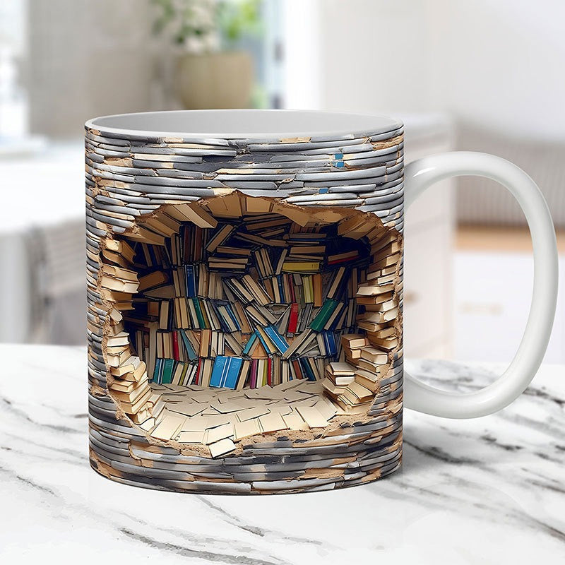 SteepStory | 3D boekenplank mok - Keramische koffiekop, boek Lover Gift