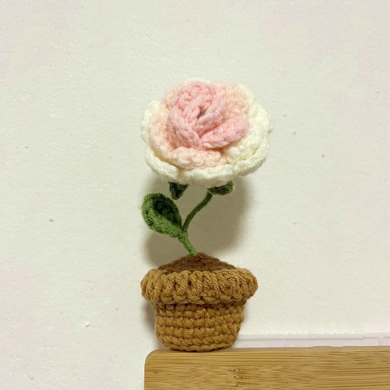 BloomKnot | Handgemaakte gehaakte bloem in pot – Decoratieve gebreide bloem, decoratie voor thuis