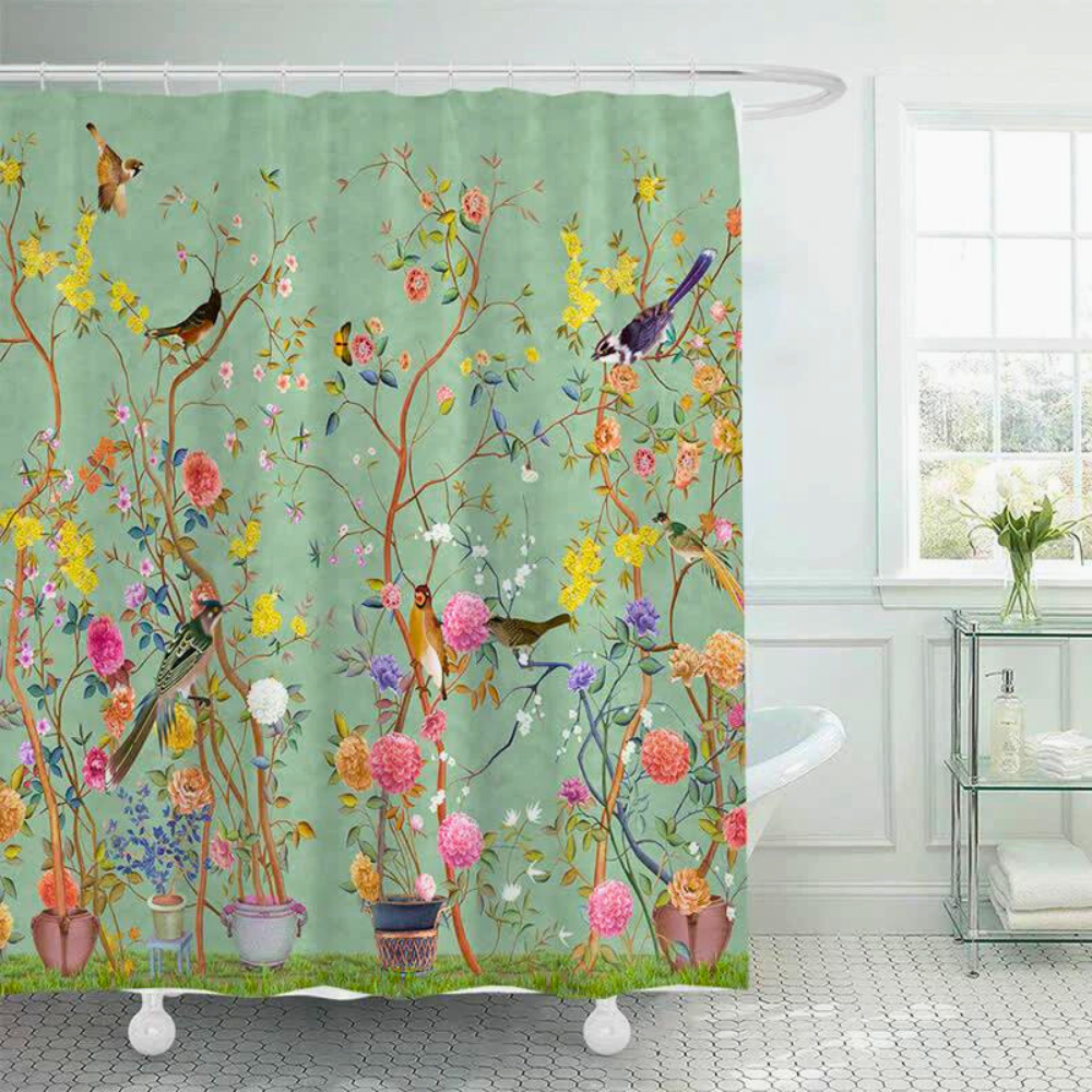 BirdBloom | Waterdicht douchegordijn - Bloemen- en vogelprint, Elegant badkamerdecor