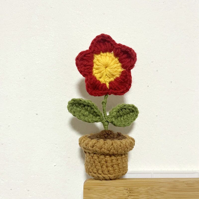 BloomKnot | Handgemaakte gehaakte bloem in pot – Decoratieve gebreide bloem, decoratie voor thuis
