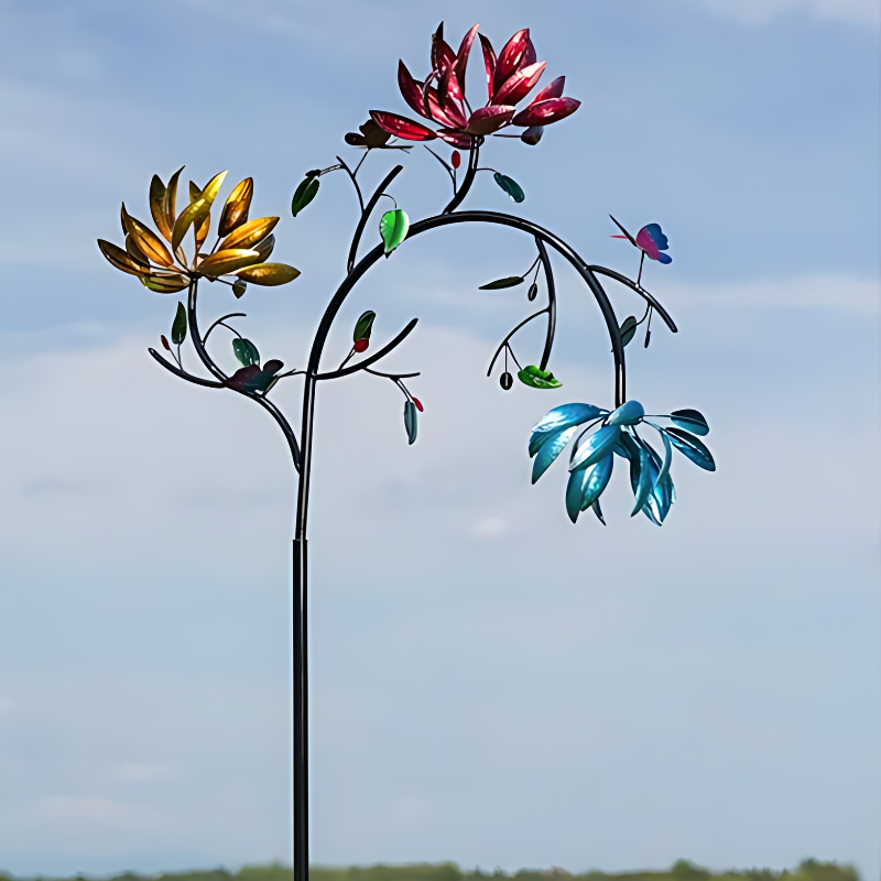 TwirlBloom | Multi-gekleurde metalen bloem & vlinder windspinner