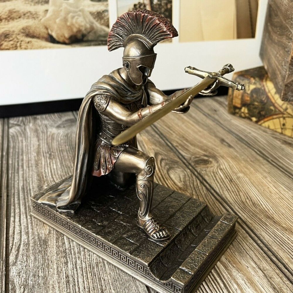 SpartaStatue | Griekse Hopliet Krijgerstandbeeld – Beeld van Bronskleurige Hars