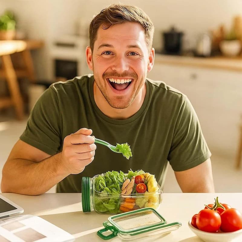 SaladVault | Glazen saladecontainer met deksel – lekvrije lunchpot, saladeschaal met zijopening