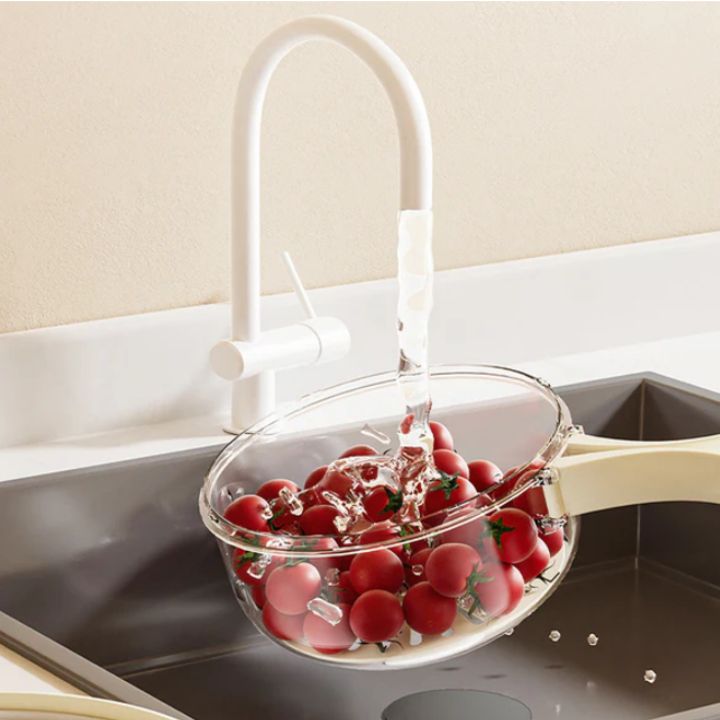 FlowBasket | 2-in-1 mand voor uitlekken en bewaren - ruimtebesparende oplossing voor het bereiden en bewaren van fruit en groenten - vaatwasmachinebestendig