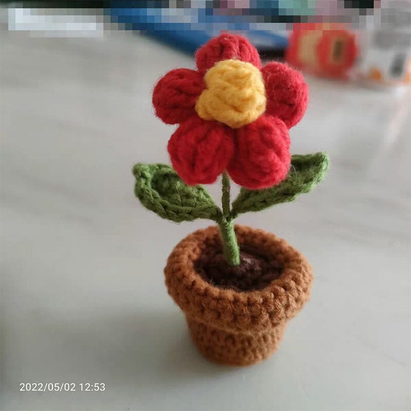 BloomKnot | Handgemaakte gehaakte bloem in pot – Decoratieve gebreide bloem, decoratie voor thuis