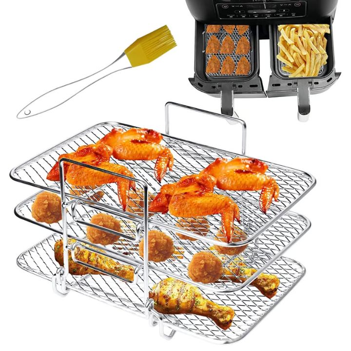 FryStack | 3-Tier Roestvrij Stalen Air Fryer Rek - Multi-Layer Kookaccessoire voor Air Fryers & Ovens