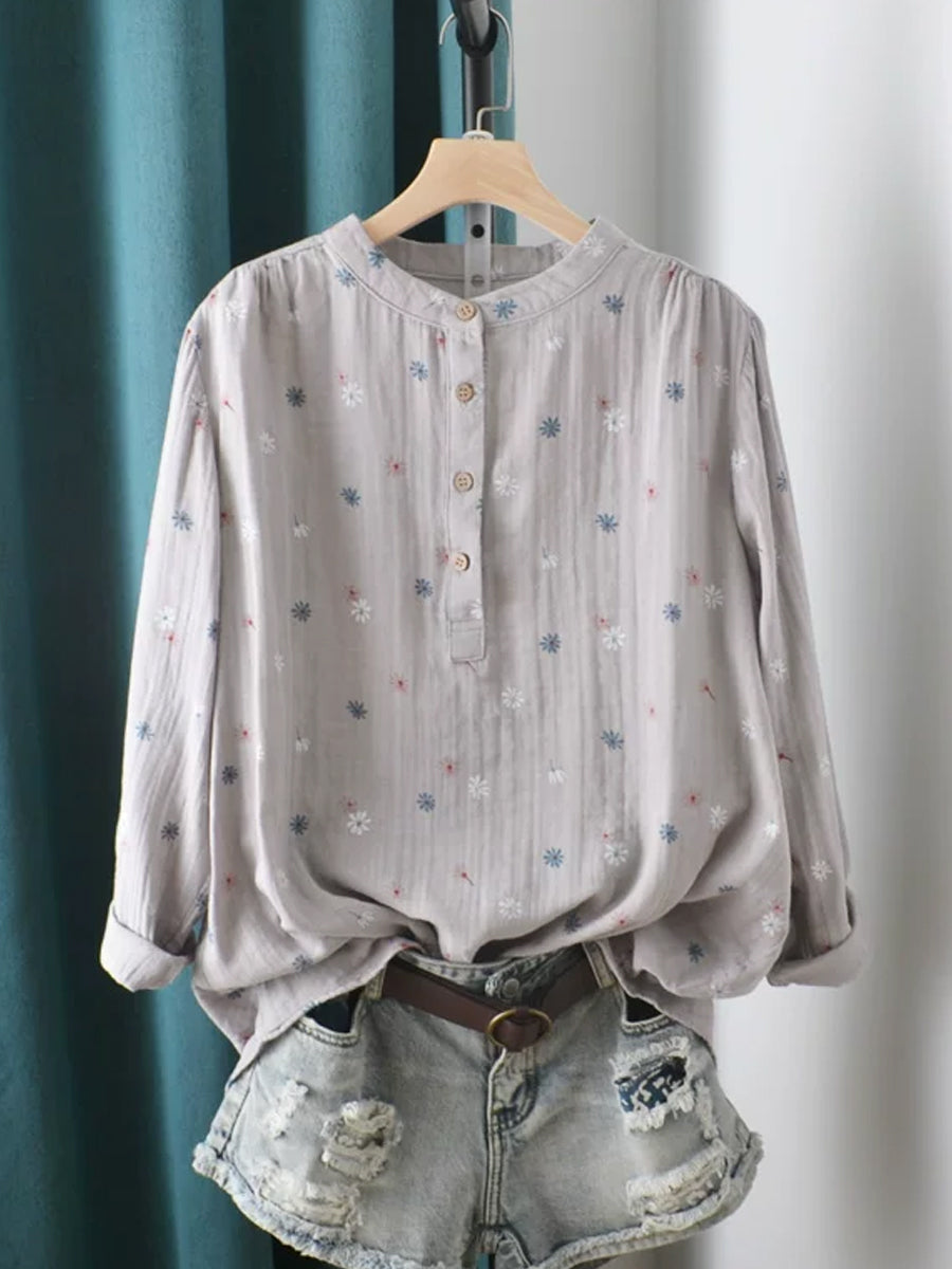 Serelle | Dames lente bloemen top, lange mouwen, ademend katoen, casual blouse