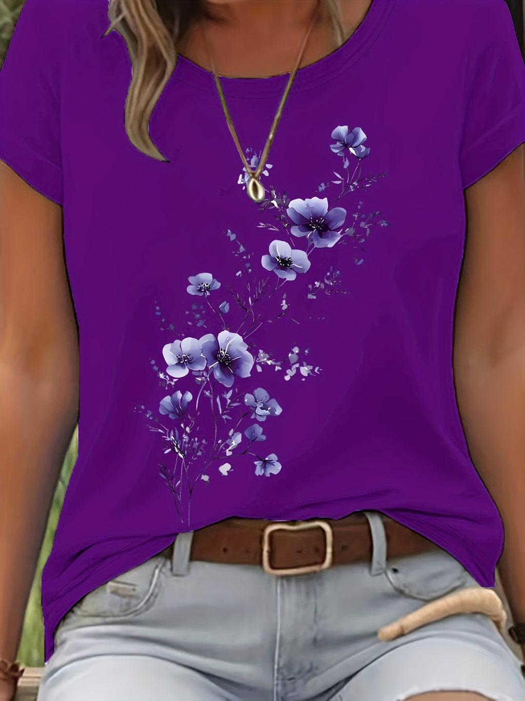 Naya | Zomer-T-shirt voor dames – Casual, lichtgewicht top met bloemenmotief in aquarelstijl