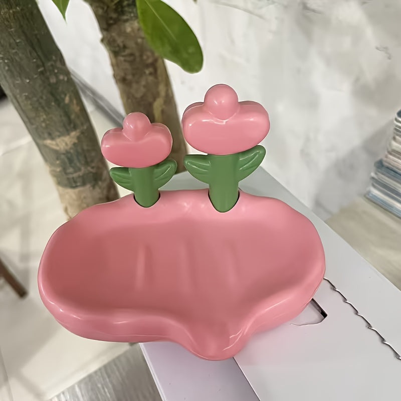 FloraDrain | Zachtroze & Mintgroene Bloemen Zeepbak – Antislip Bodem, Zelfafvoerend Ontwerp