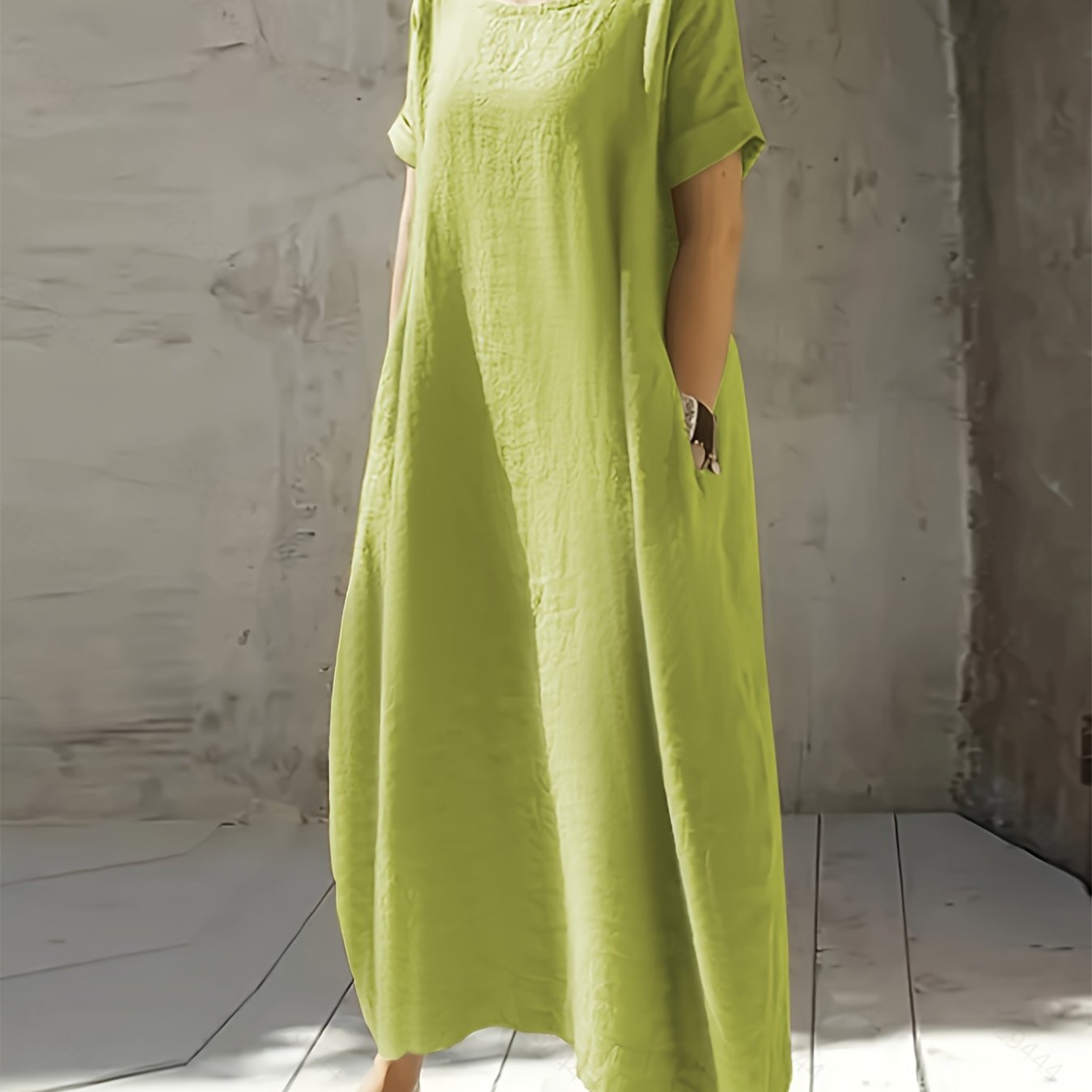 Elvarra | Losse Maxi Jurk met Zakjes – Korte Mouwen, Ademend, Casual Zomerjurk