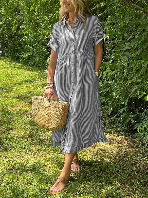 Zinae | Dames jurk met knoopsluiting en reverskraag – elegante casual overhemdjurk